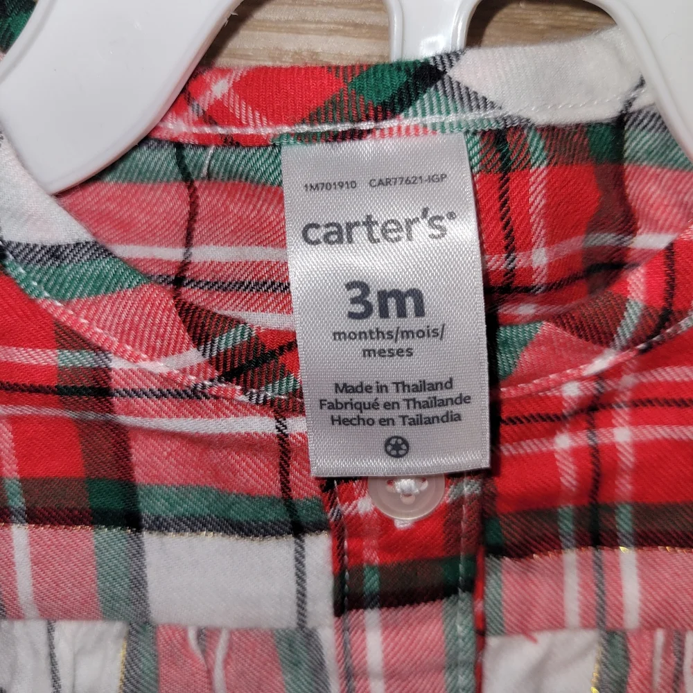 Carter's 2-Piece Set Girls Size 3 Months Tunic and Leggings Red Plaid Black New